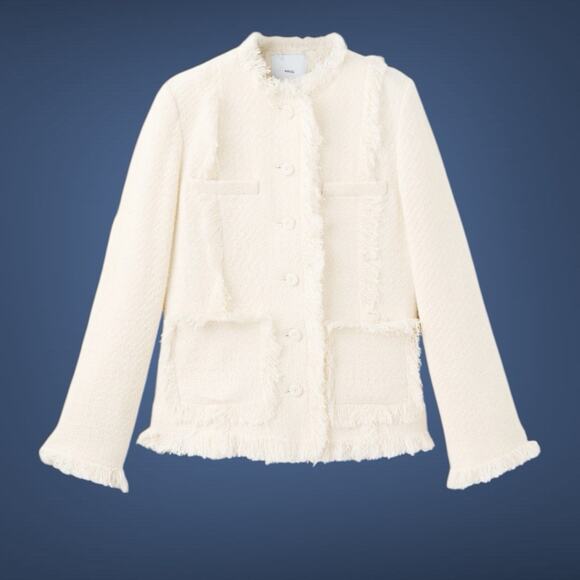 MANGO Pocket Cream Boucle' Fringe Tweed jacket Women's Blazer M (4) REF17087813 - Picture 4 of 16